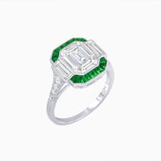 Art Deco Inspired Emerald Cut Ring with Customizable French - Cut Gemstone Accents - Shahin Jewelry